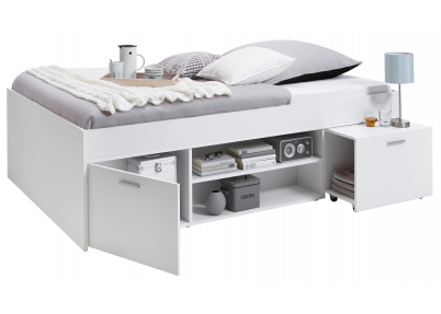 Kajuitbed 'Cabin' wit met slimme kastjes Kajuitbed Cabin wit met slimme kastjes en uitrijdbaar nachtkastje opgemaakt in een tienerkamer