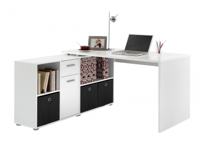Bureau Flex wit met veel opbergruimte rechts, in een hoek, gemonteerd