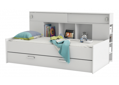 Handig tienerbed 'Side By Side' wit Handig tienerbed Side By Side wit met veel opbergruimte en slaaplade met matrasmaat 90 x 200 cm
