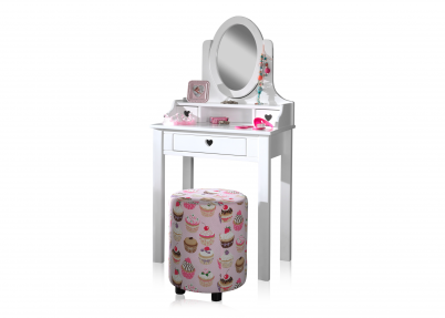 Romantisch kaptafel 'Sweetheart' Romantisch kaptafel Sweetheart met spiegel en lades en uitgesneden hartjes als handgrepen