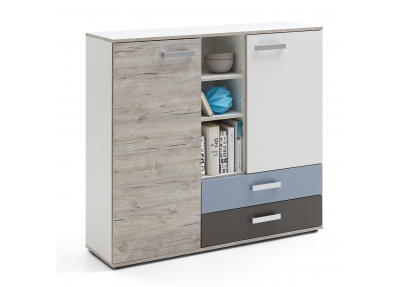 Ladekast 'Signal' steiger met 2 lades Ladekast Signal steiger met 2 deurtjes, 3 schapjes en 2 gekleurde lades