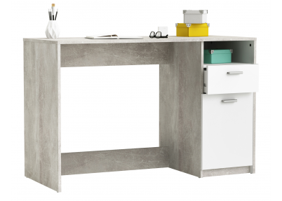 Bureau 'Concrete' met lade Tienerbureau Concrete in beton print met wit heeft een opbergvak, een lade en een kastje