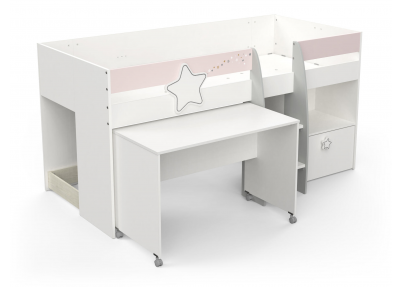 Halfhoogslaper 'Starry Night' met bureau Stijlvolle roze halfhoogslaper Starry Night met bureau