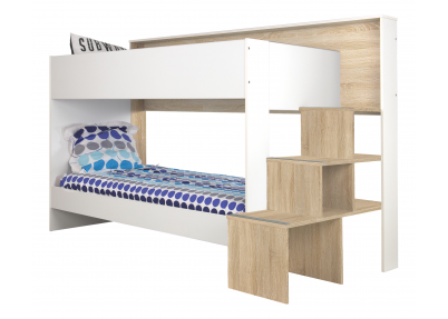 Stapelbed 'Teo' 90 x 200 cm. Stapelbed Teo met fraaie kast in de riante trap