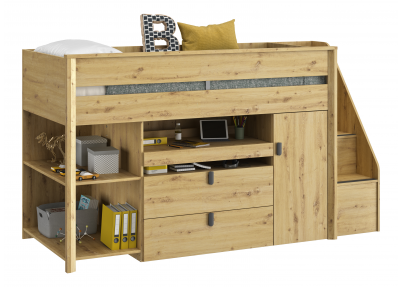 Halfhoogslaper 'Mael' met bureau en luxe trap Halfhoogslaper Mael met bureau en luxe trap