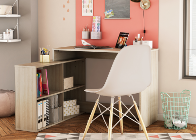 Hoekbureau 'Expose' eik Tienerbureau Expose eik in een meisjeskamer (linksom opgezet)