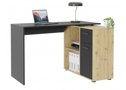 Tiener bureau 'Turn' donkergrijs en kastanje Tiener bureau Turn donkergrijs en kastanje in hoekopstelling